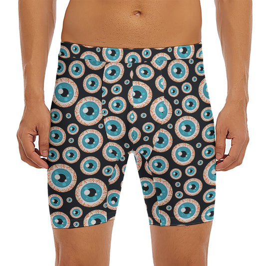 Creepy Eyeball Pattern Print Men's Long Boxer Briefs