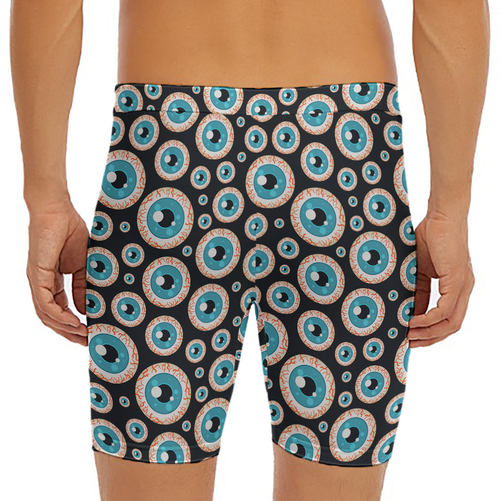 Creepy Eyeball Pattern Print Men's Long Boxer Briefs