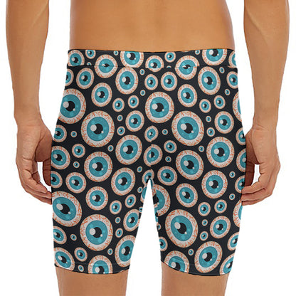 Creepy Eyeball Pattern Print Men's Long Boxer Briefs