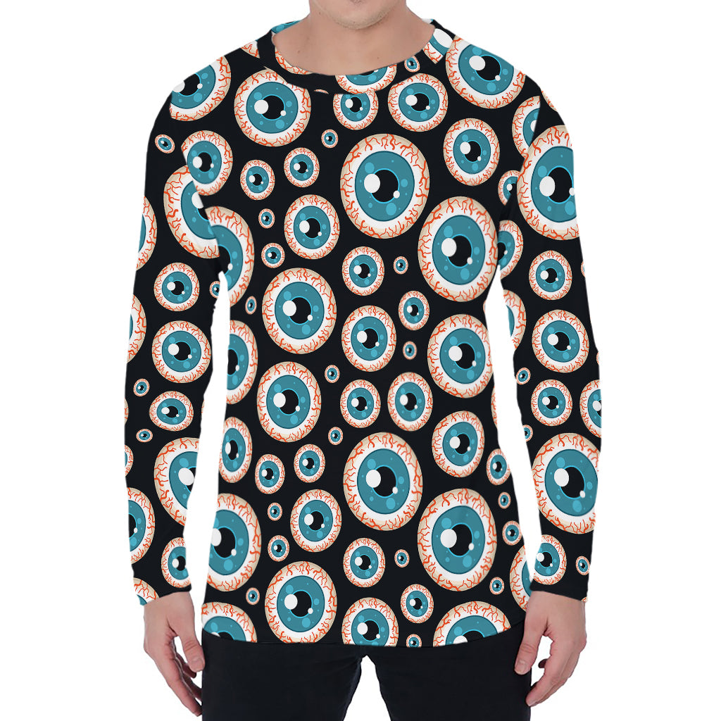 Creepy Eyeball Pattern Print Men's Long Sleeve T-Shirt