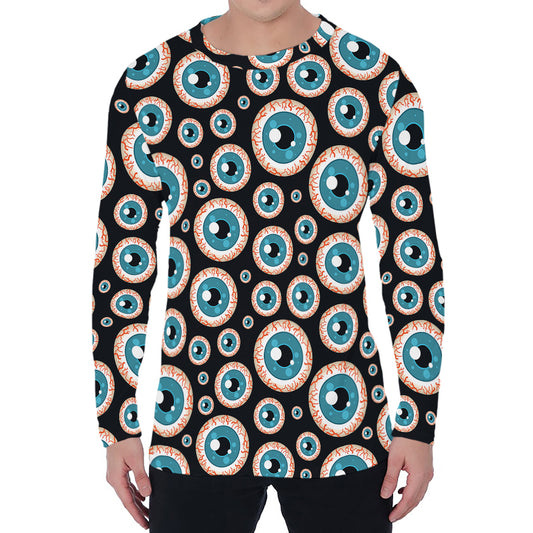 Creepy Eyeball Pattern Print Men's Long Sleeve T-Shirt