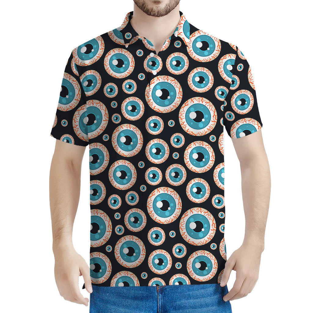 Creepy Eyeball Pattern Print Men's Polo Shirt