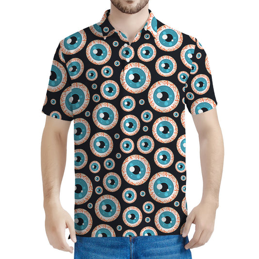 Creepy Eyeball Pattern Print Men's Polo Shirt