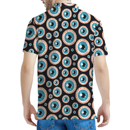 Creepy Eyeball Pattern Print Men's Polo Shirt