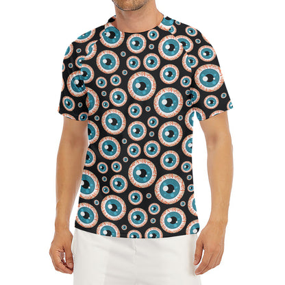 Creepy Eyeball Pattern Print Men's Short Sleeve Rash Guard
