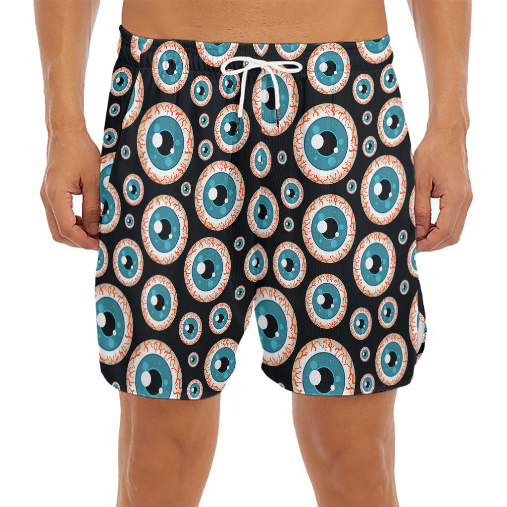 Creepy Eyeball Pattern Print Men's Split Running Shorts