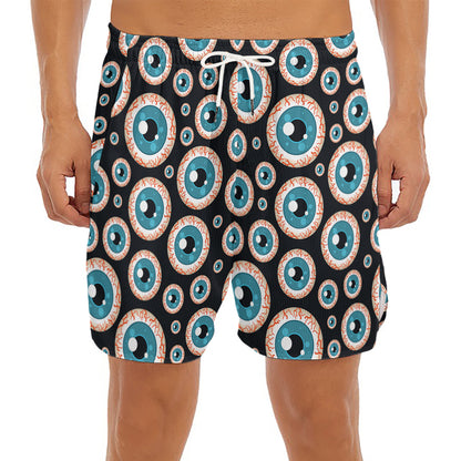 Creepy Eyeball Pattern Print Men's Split Running Shorts