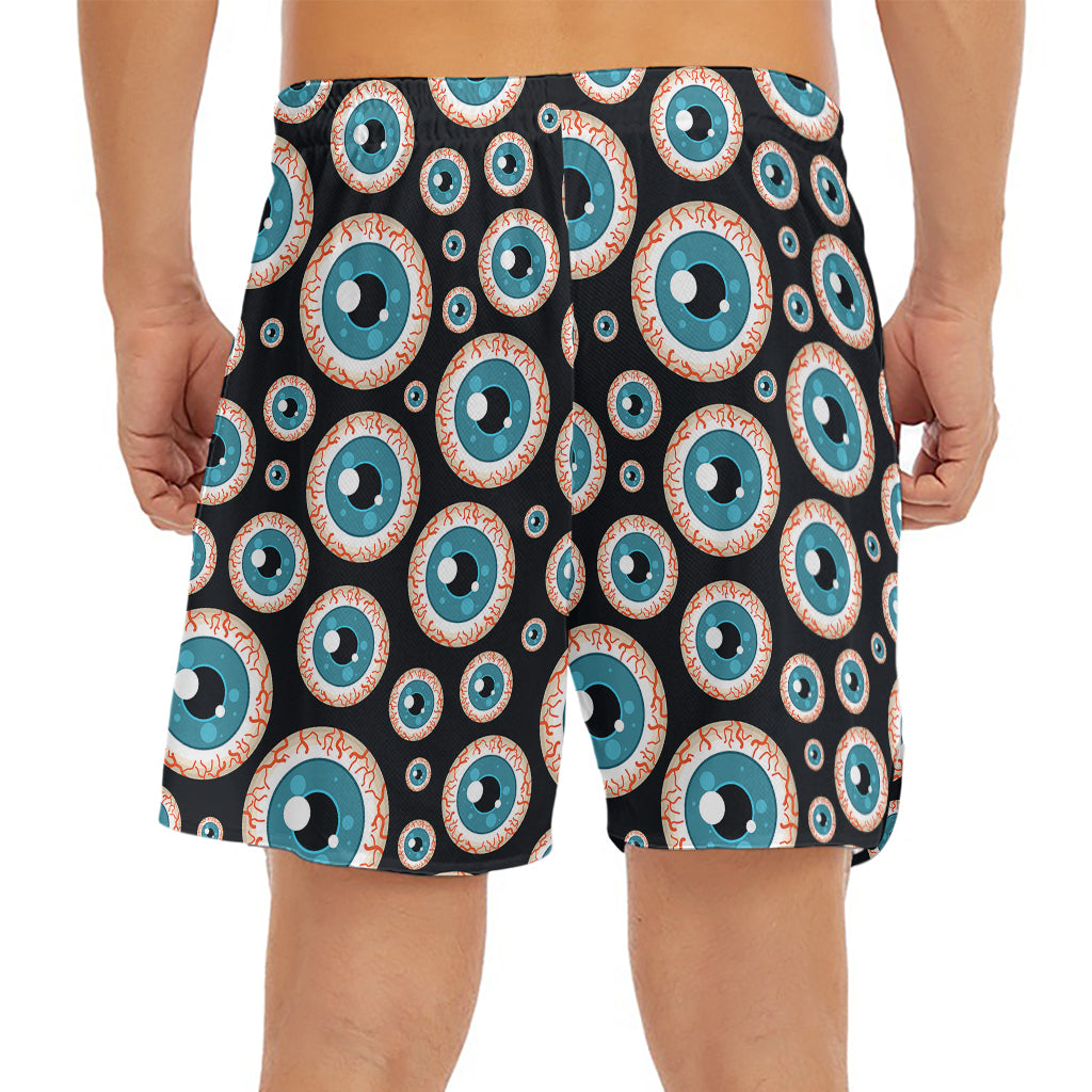 Creepy Eyeball Pattern Print Men's Split Running Shorts