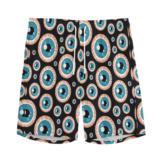 Creepy Eyeball Pattern Print Men's Sports Shorts