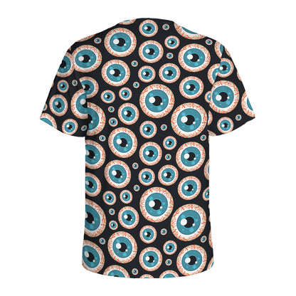 Creepy Eyeball Pattern Print Men's Sports T-Shirt