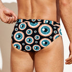 Creepy Eyeball Pattern Print Men's Swim Briefs