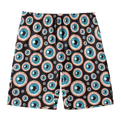 Creepy Eyeball Pattern Print Men's Swim Trunks