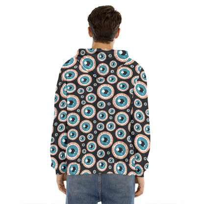 Creepy Eyeball Pattern Print Men's Velvet Pullover Hoodie