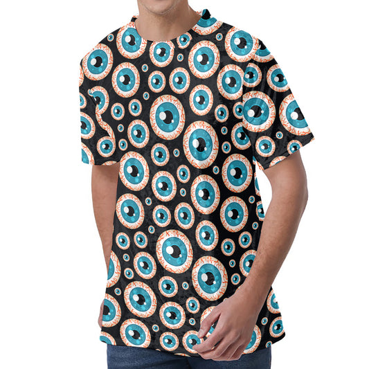 Creepy Eyeball Pattern Print Men's Velvet T-Shirt