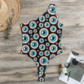 Creepy Eyeball Pattern Print One Shoulder Bodysuit