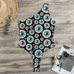 Creepy Eyeball Pattern Print One Shoulder Bodysuit