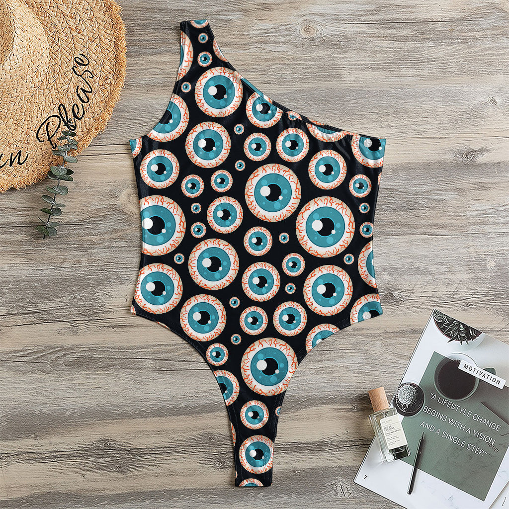 Creepy Eyeball Pattern Print One Shoulder Bodysuit