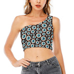 Creepy Eyeball Pattern Print One Shoulder Crop Top