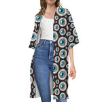 Creepy Eyeball Pattern Print Open Front Beach Cover Up