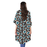 Creepy Eyeball Pattern Print Open Front Beach Cover Up