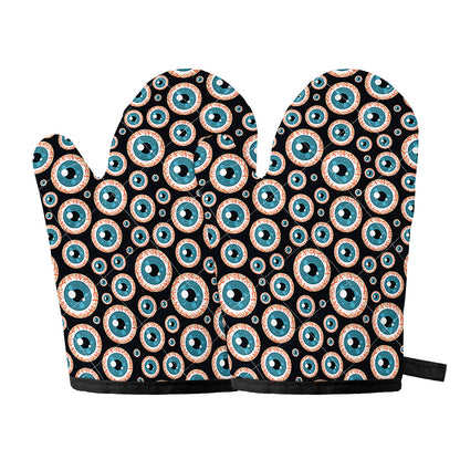 Creepy Eyeball Pattern Print Oven Mitts