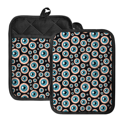 Creepy Eyeball Pattern Print Pot Holders With Pocket