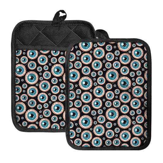 Creepy Eyeball Pattern Print Pot Holders With Pocket