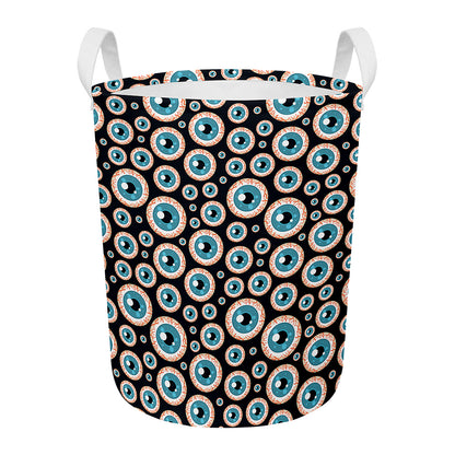 Creepy Eyeball Pattern Print Round Laundry Basket