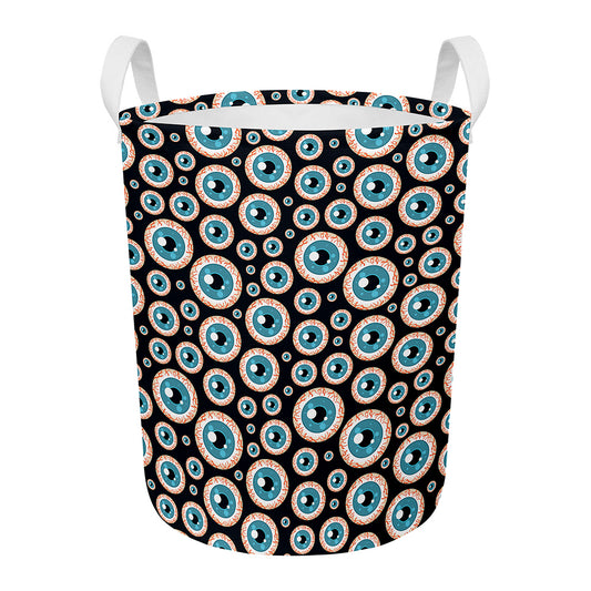Creepy Eyeball Pattern Print Round Laundry Basket