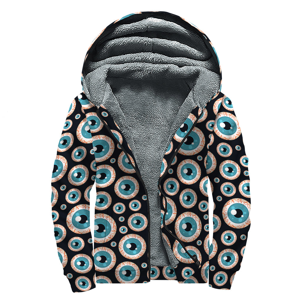 Creepy Eyeball Pattern Print Sherpa Lined Zip Up Hoodie