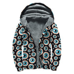 Creepy Eyeball Pattern Print Sherpa Lined Zip Up Hoodie