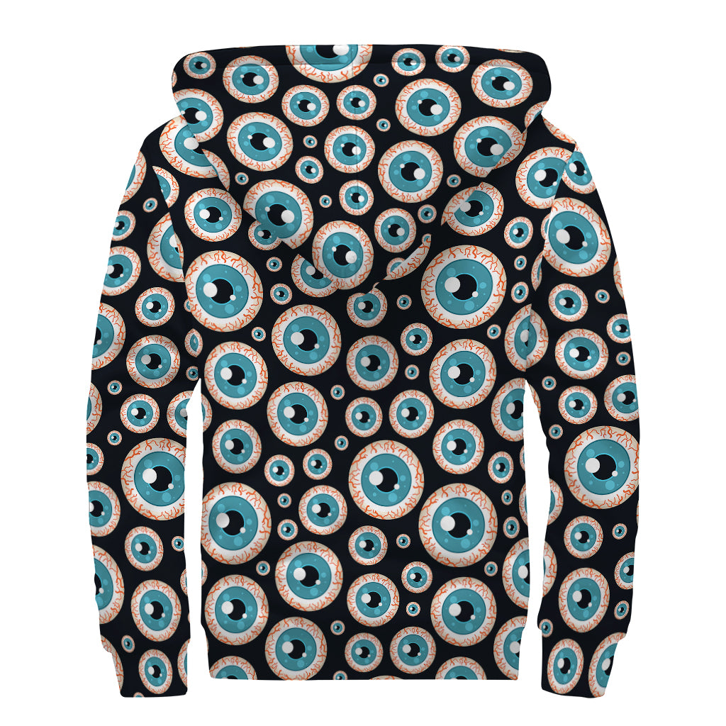 Creepy Eyeball Pattern Print Sherpa Lined Zip Up Hoodie