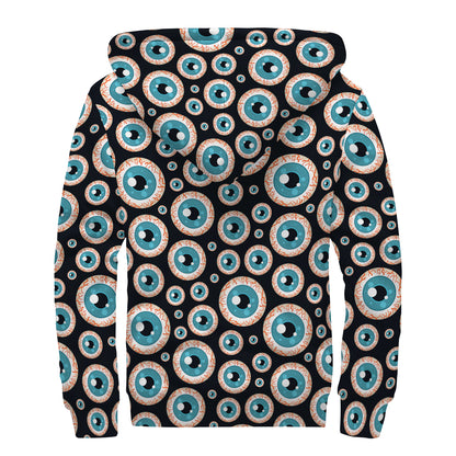 Creepy Eyeball Pattern Print Sherpa Lined Zip Up Hoodie