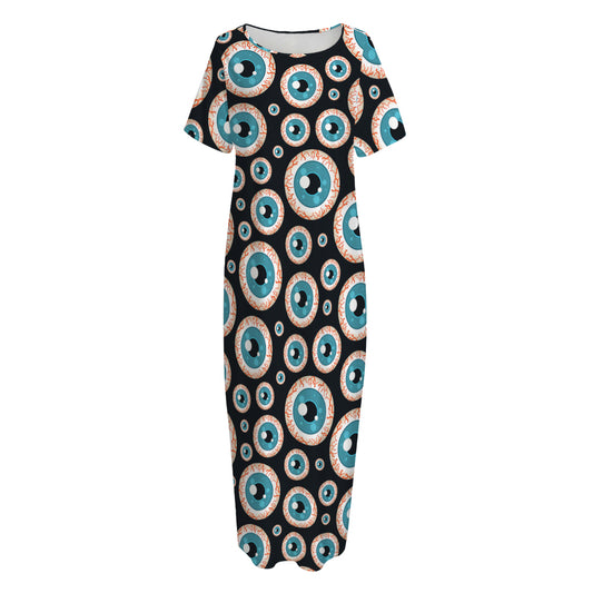 Creepy Eyeball Pattern Print Short Sleeve Long Nightdress