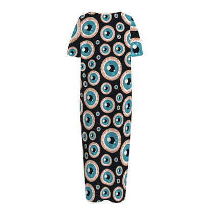 Creepy Eyeball Pattern Print Short Sleeve Long Nightdress