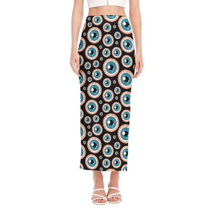 Creepy Eyeball Pattern Print Side Slit Maxi Skirt