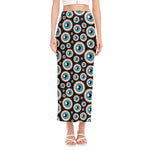 Creepy Eyeball Pattern Print Side Slit Maxi Skirt