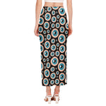 Creepy Eyeball Pattern Print Side Slit Maxi Skirt