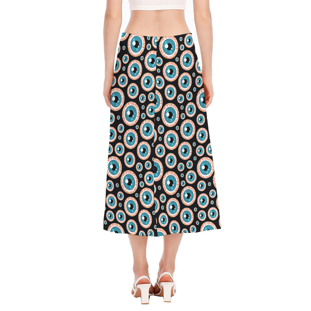 Creepy Eyeball Pattern Print Side Slit Midi Skirt