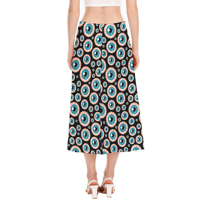 Creepy Eyeball Pattern Print Side Slit Midi Skirt