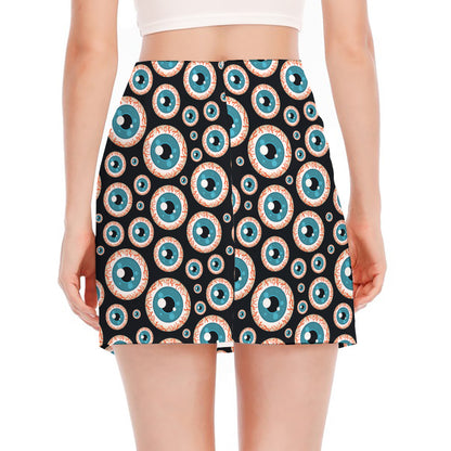 Creepy Eyeball Pattern Print Side Slit Mini Skirt