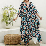 Creepy Eyeball Pattern Print Silk V-Neck Kaftan Dress