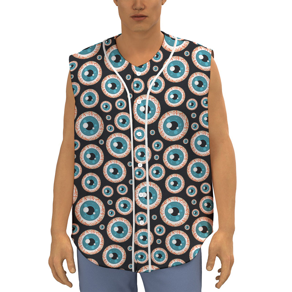 Creepy Eyeball Pattern Print Sleeveless Baseball Jersey