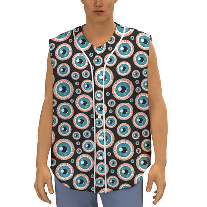 Creepy Eyeball Pattern Print Sleeveless Baseball Jersey