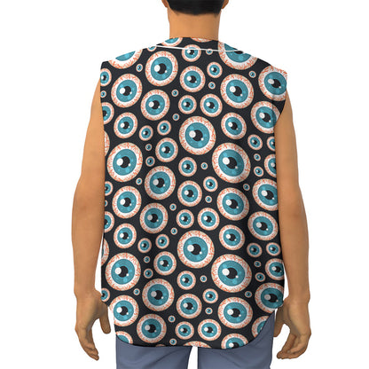 Creepy Eyeball Pattern Print Sleeveless Baseball Jersey
