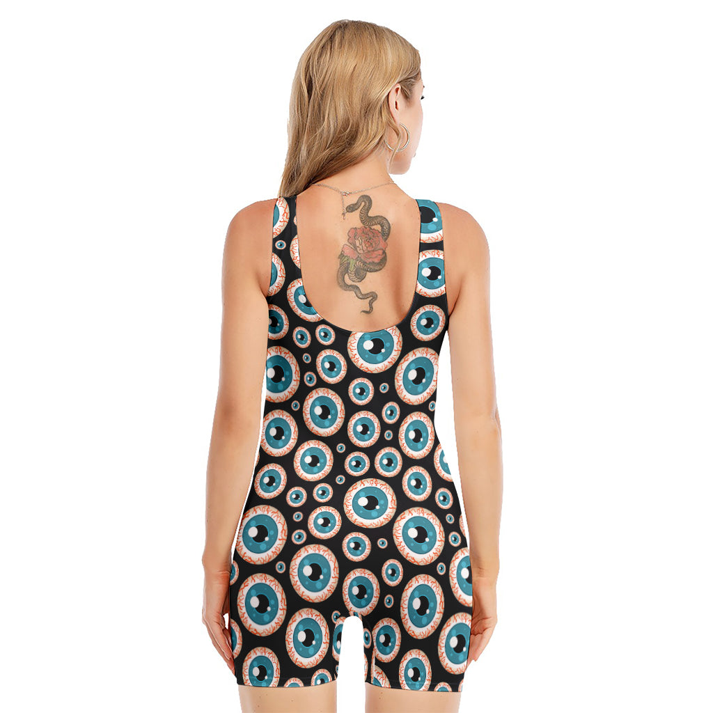 Creepy Eyeball Pattern Print Sleeveless One Piece Swimsuit