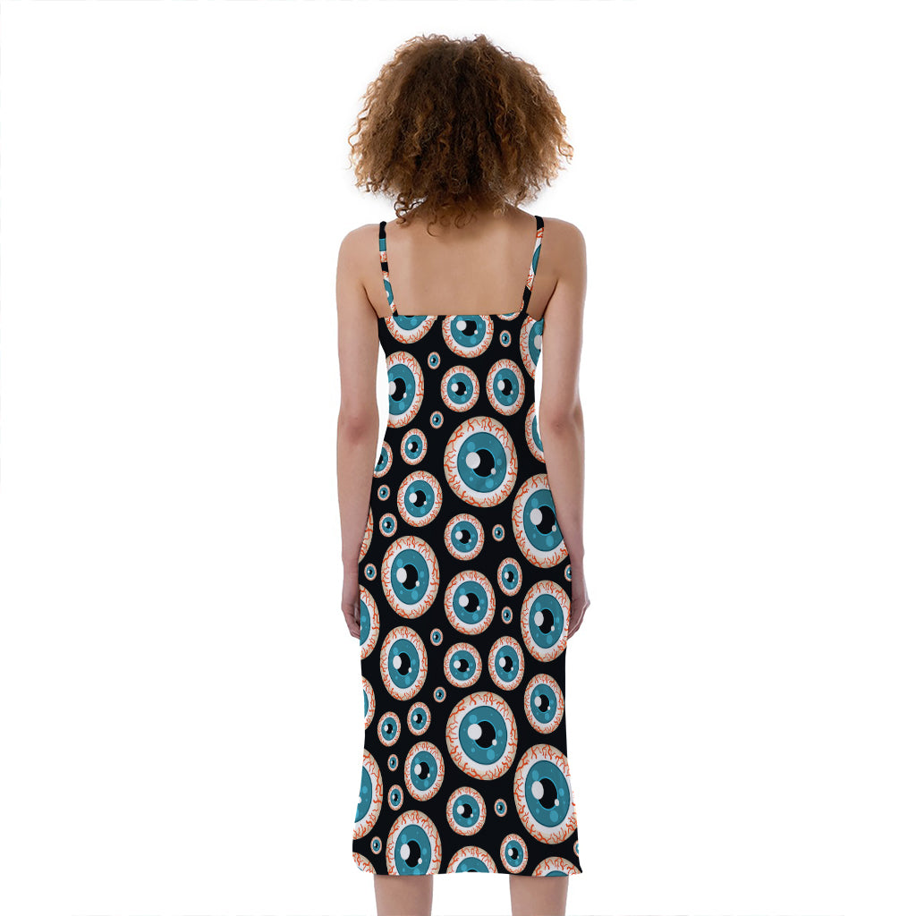 Creepy Eyeball Pattern Print Slim Fit Midi Cami Dress