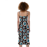 Creepy Eyeball Pattern Print Slim Fit Midi Cami Dress