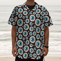 Creepy Eyeball Pattern Print Textured Short Sleeve Shirt