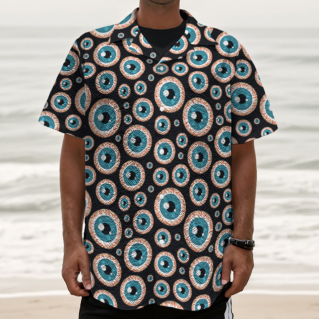 Creepy Eyeball Pattern Print Textured Short Sleeve Shirt